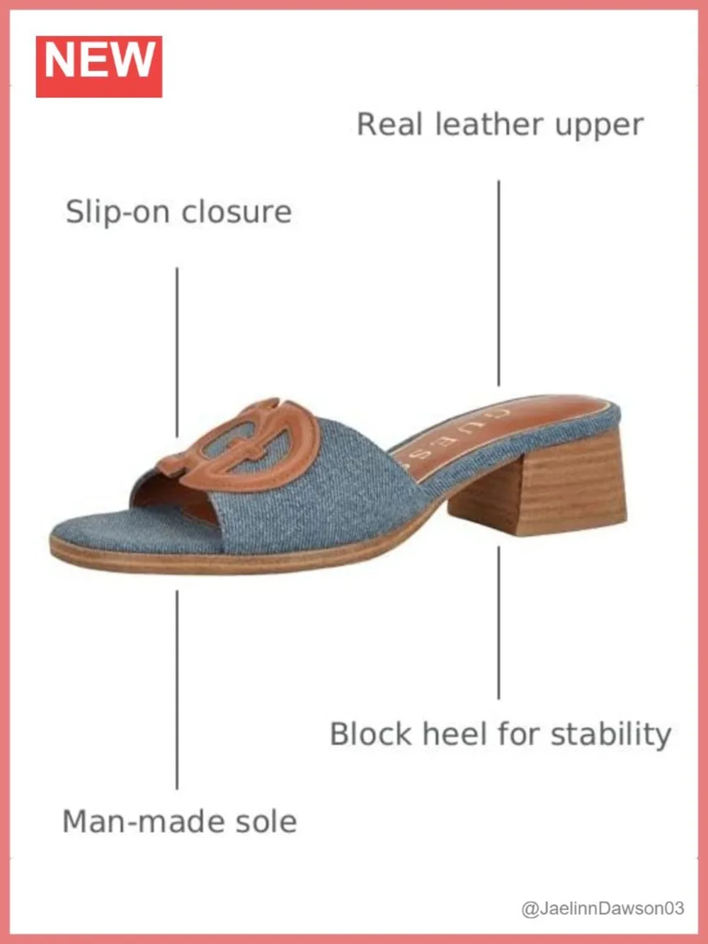 Cerinna Block Heel Slide Leather Denim Open Toe Sandals